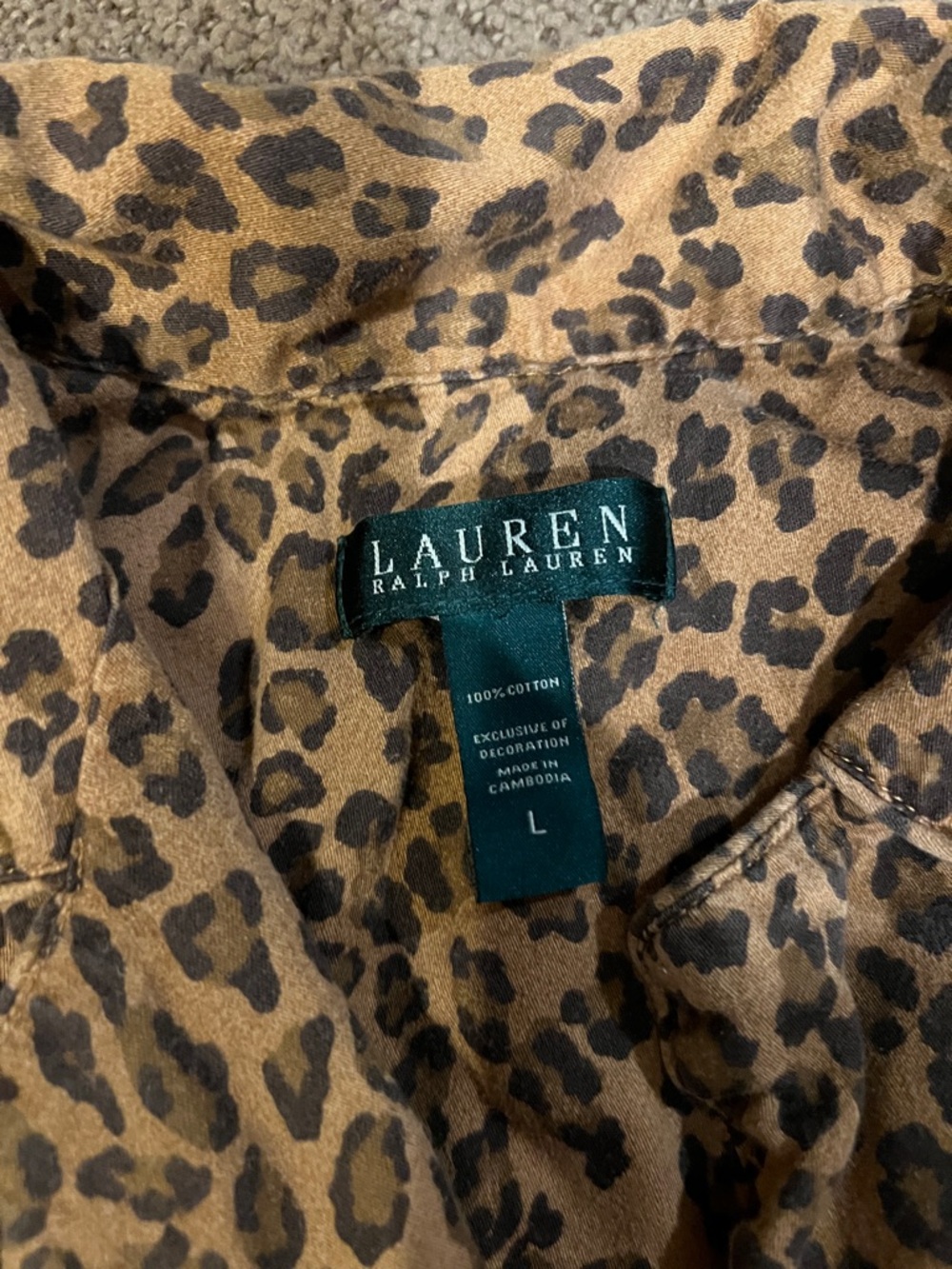 Ralph Lauren Brown Leopard Print Button-Up Sleep Shirt    Large EUC - Picture 3 of 7